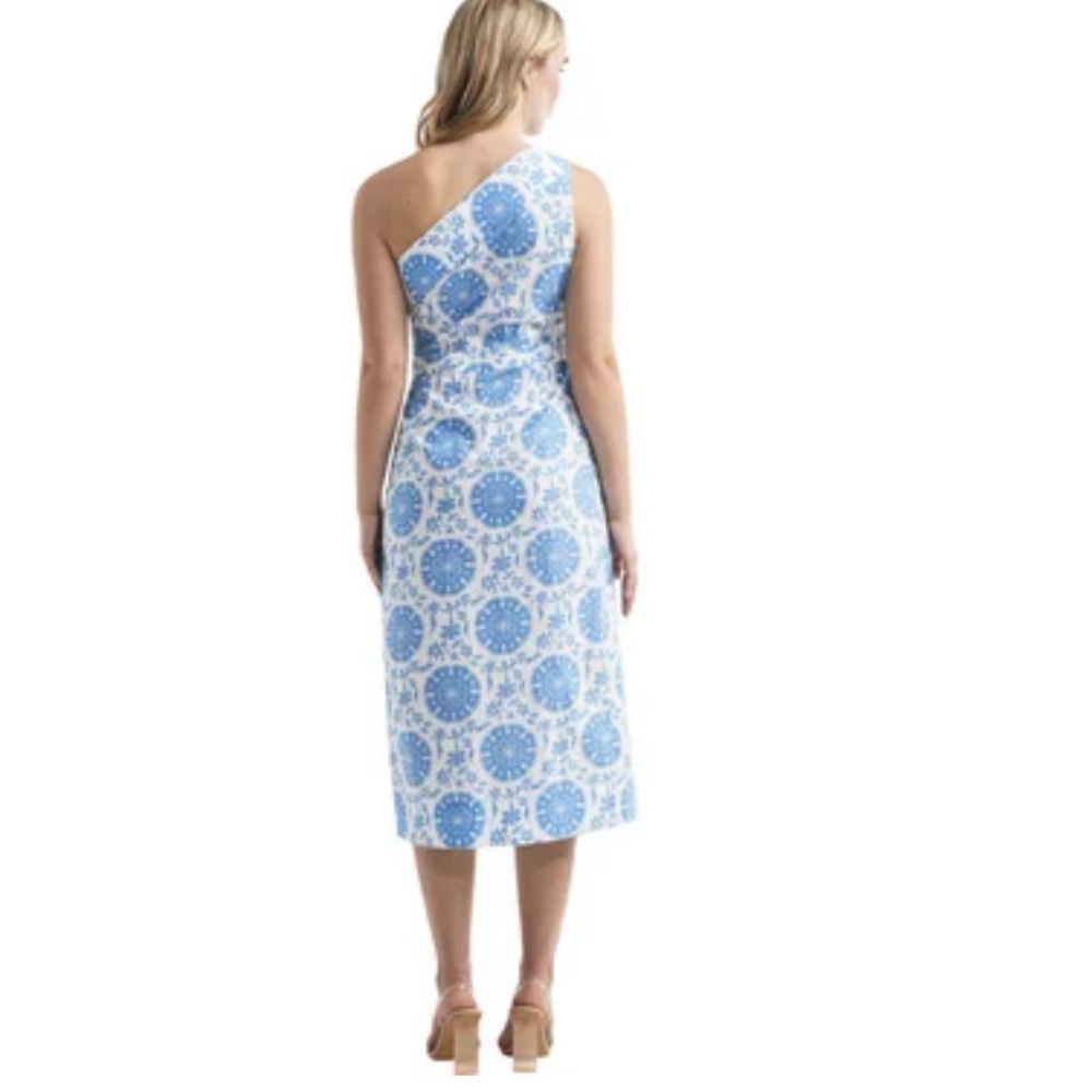 $268 Hermoza Charlotte One Shoulder Medallion Print Wrap Midi Dress Blue S - Picture 3 of 15